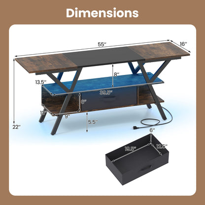 TV Stand for 65 Inch TVs with Power Outlets and LED Lights