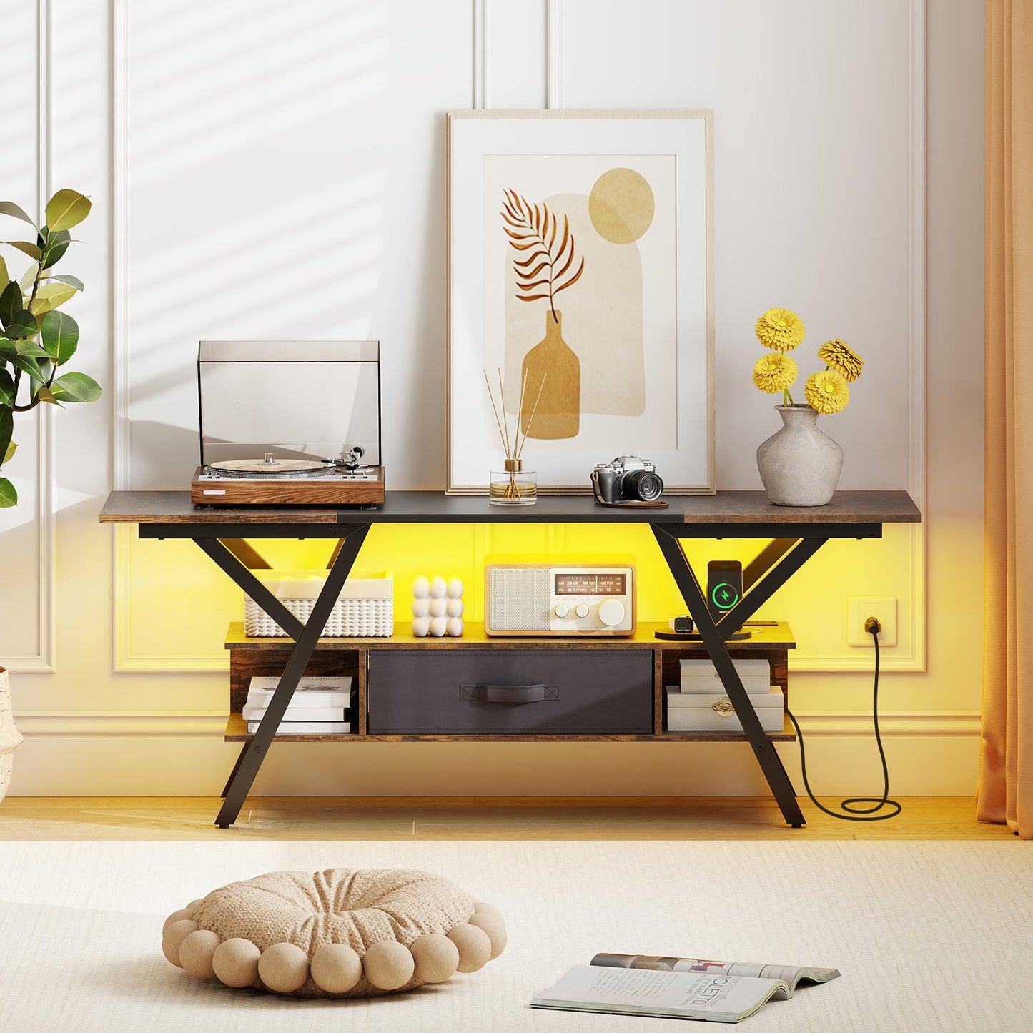 TV Stand for 65 Inch TVs with Power Outlets and LED Lights