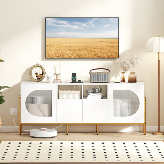 TV Stand for 70 Inch TV with Power Outlets Drawers and Open Shelves-White - Tampa Home & Garden Store