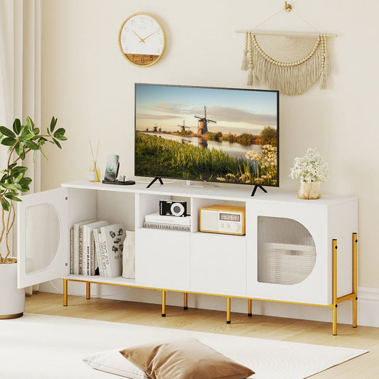 TV Stand for 70 Inch TV with Power Outlets Drawers and Open Shelves-White - Tampa Home & Garden Store
