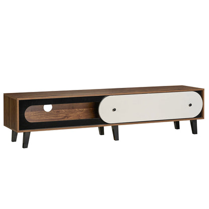 TV Stand for 80 Inch TVs Mid Century Modern Entertainment Center with Sliding Door Cabinet-Walnut