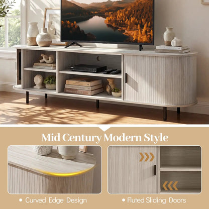 TV Stand for 80-Inch TVs in light wood with fluted doors, curved edge design, DirectDeals on Tampa Home & Garden Store