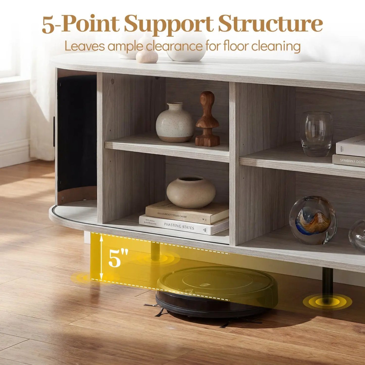 DirectDeals 80-Inch TV Stand with fluted sliding doors in gray wood finish and open shelves on Tampa Home & Garden Store