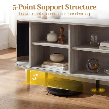 DirectDeals 80-Inch TV Stand with fluted sliding doors in gray wood finish and open shelves on Tampa Home & Garden Store
