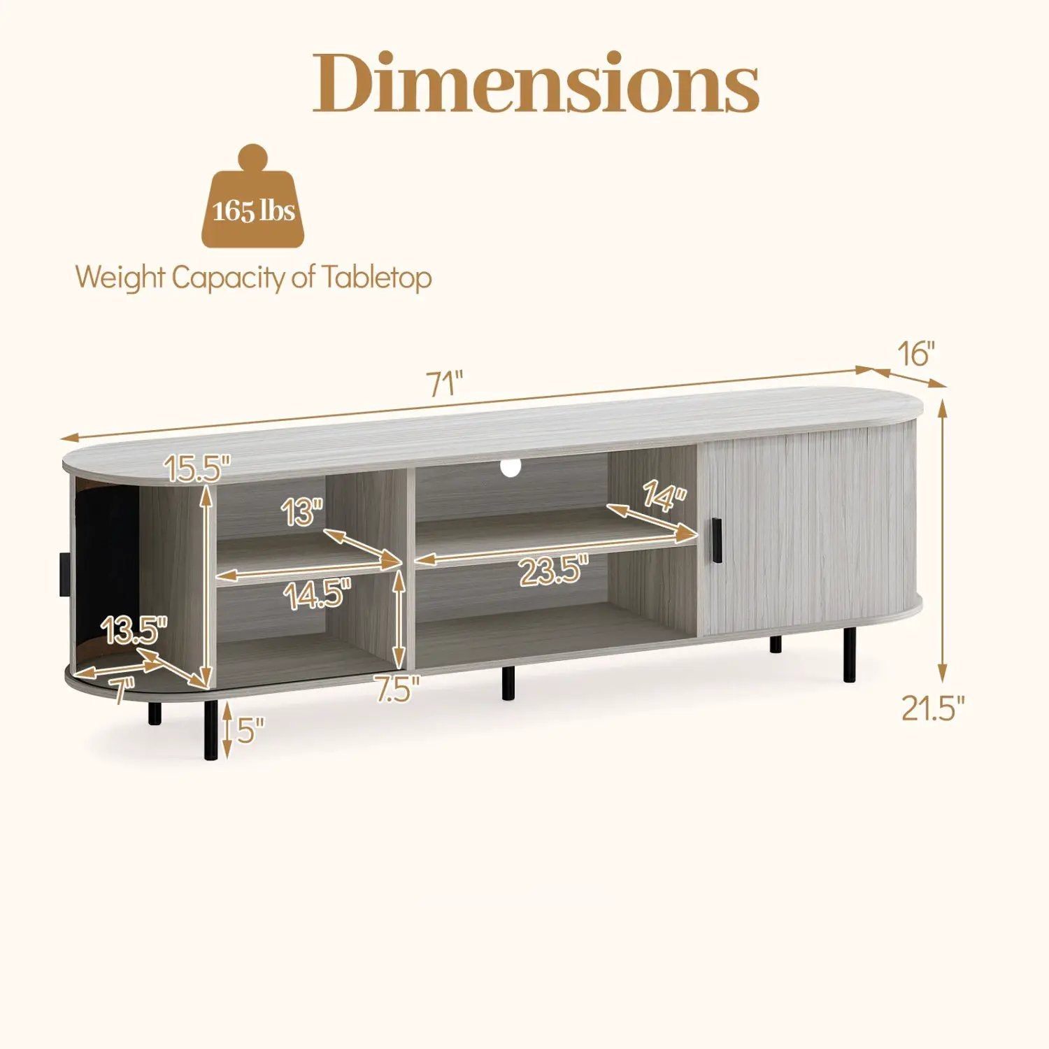 DirectDeals TV Stand for 80-Inch TVs, mid-century modern console with fluted doors, light wood on Tampa Home & Garden Store