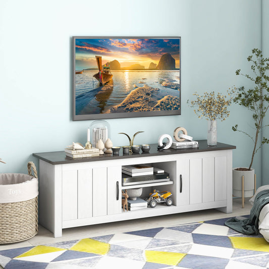 TV Stand with 2 Cabinets and Open Shelves for TVs up to 65 Inch-Black - Tampa Home & Garden Store
