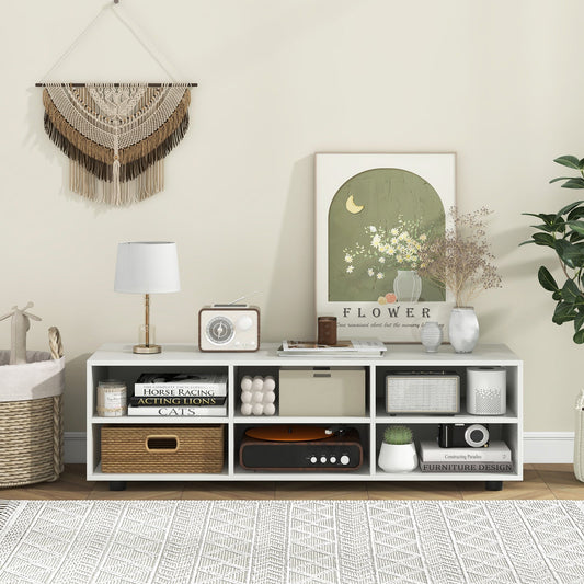TV Stand for TV up to 55 Inch with 6 Storage Compartments-White - Tampa Home & Garden Store