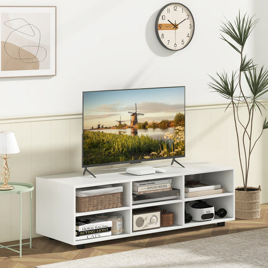 TV Stand for TV up to 55 Inch with 6 Storage Compartments-White - Tampa Home & Garden Store