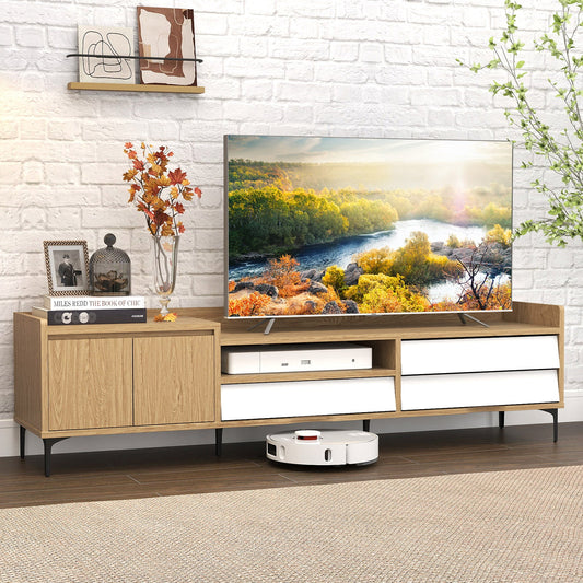 TV Stand for TVs up to 80 Inch Mid Century Modern Entertainment Center with Storage Cabinet-Natural - Tampa Home & Garden Store