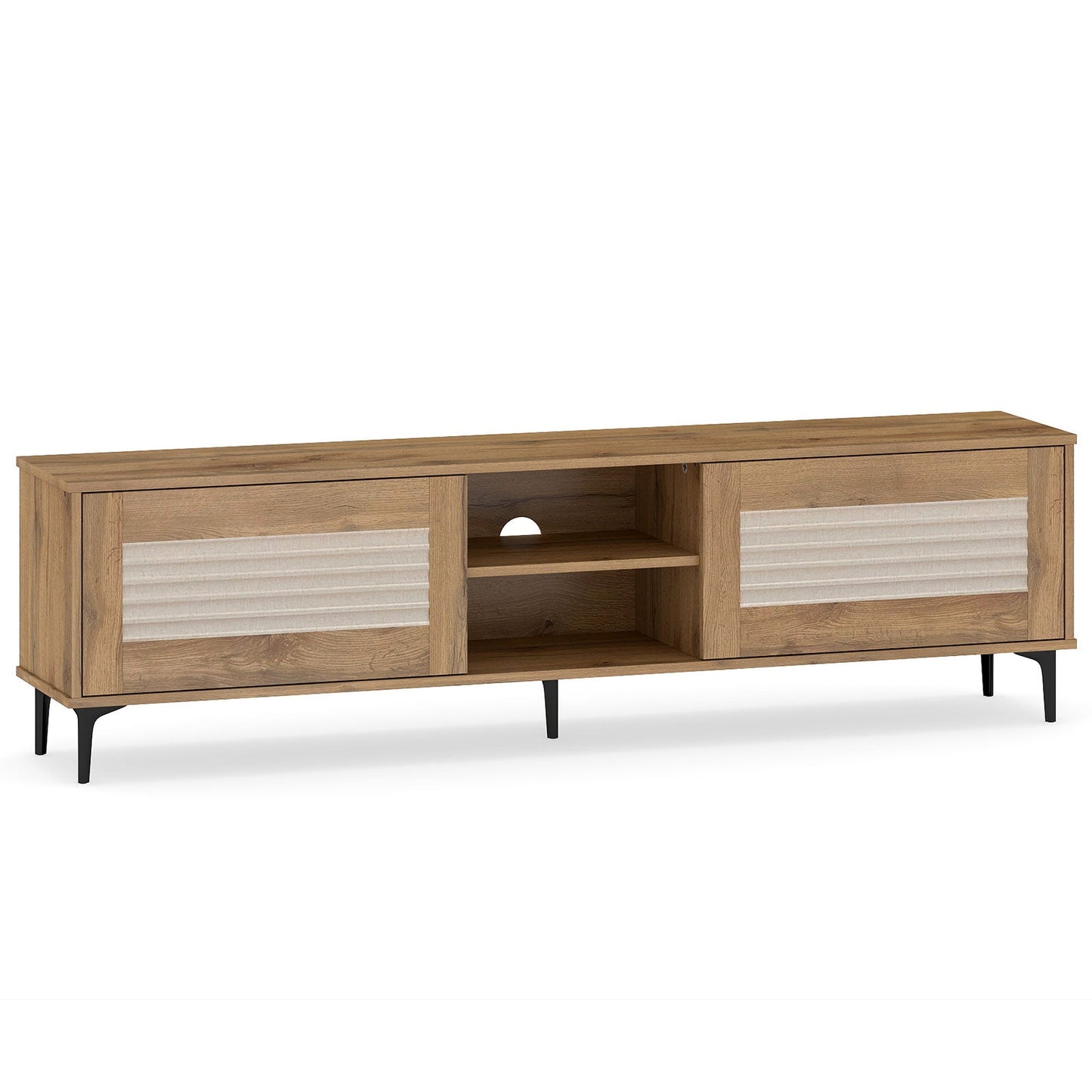 TV Stand for TVs up to 70 Inch Waveform Fluted Entertainment Center-Oak