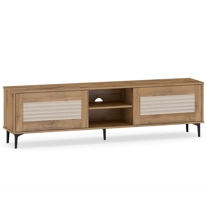 TV Stand for TVs up to 70 Inch Waveform Fluted Entertainment Center-Oak