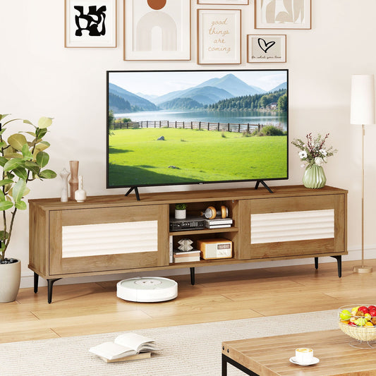 TV Stand for TVs up to 70 Inch Waveform Fluted Entertainment Center-Oak - Tampa Home & Garden Store