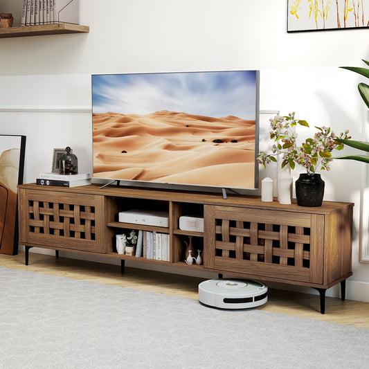 TV Stand for TVs up to 80" with 2 Doors and Storage Cabinets-Walnut - Tampa Home & Garden Store