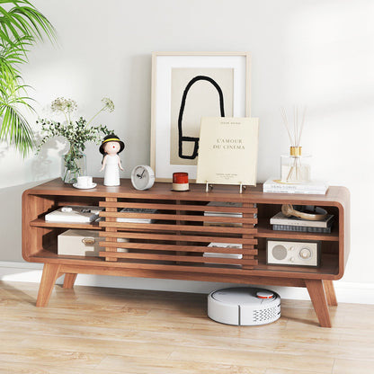 TV Stand for TVs up to 55" with Sliding Door and Adjustable Shelves for Living Room-Brown