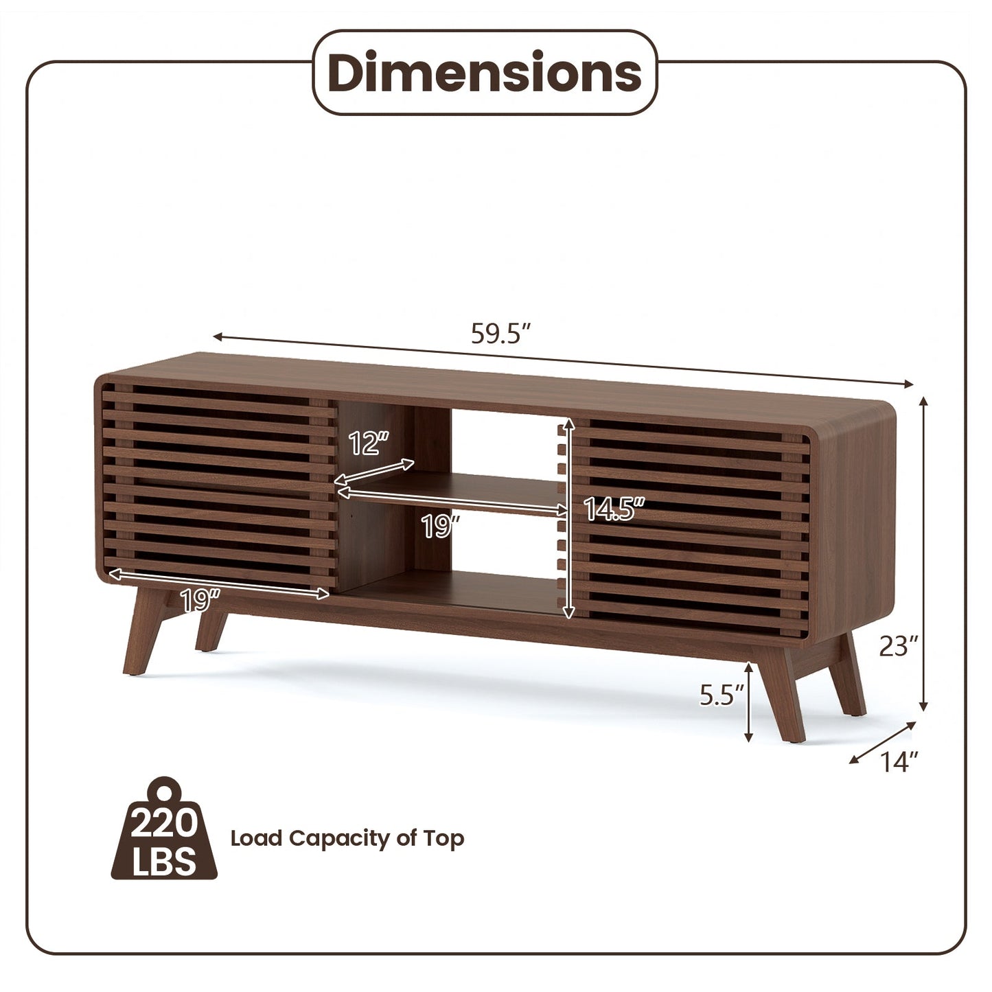 TV Stand for TVs up to 65" with Sliding Doors and Adjustable Shelves for Living Room-Walnut