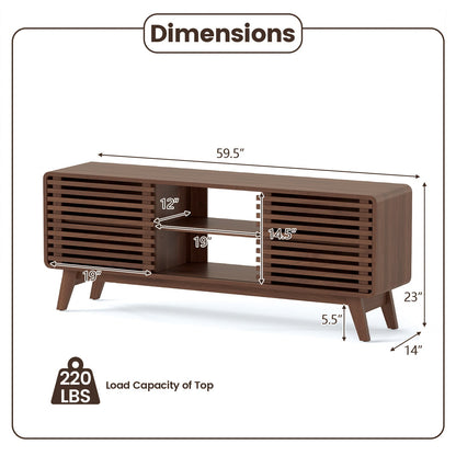 TV Stand for TVs up to 65" with Sliding Doors and Adjustable Shelves for Living Room-Walnut