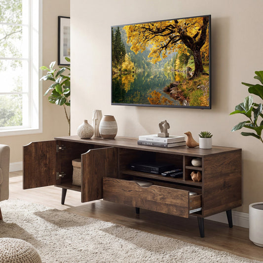 TV Stand for TVs up to 65 Inches Rustic Entertainment Center-Brown - Tampa Home & Garden Store