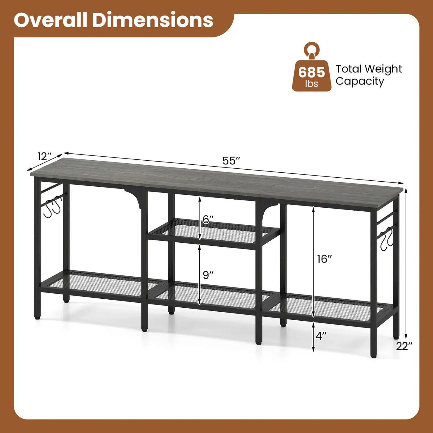 TV Stand for 65-Inch TV With Open 3-Tier Shelves