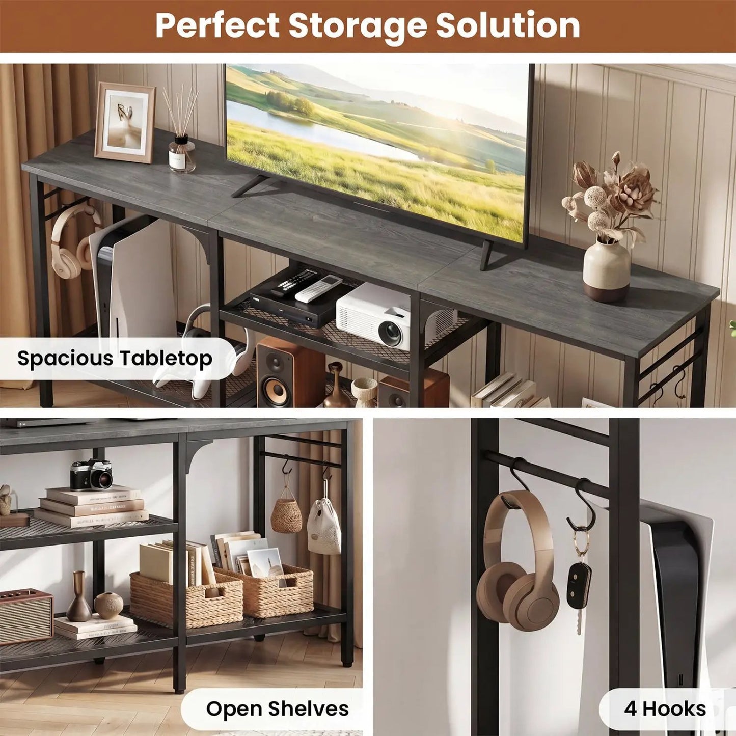 TV Stand for 65-Inch TV With Open 3-Tier Shelves
