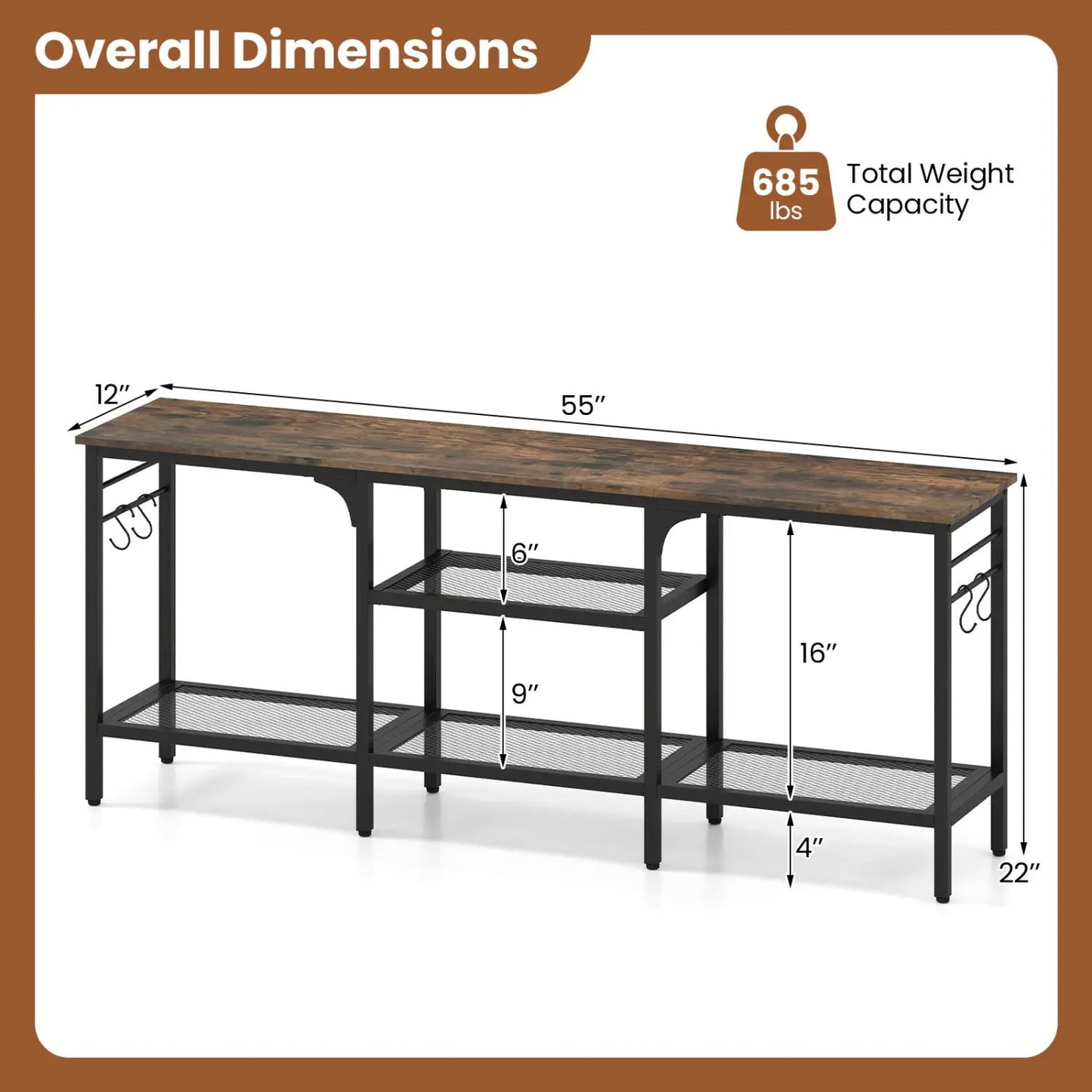 TV Stand for 65-Inch TV With Open 3-Tier Shelves
