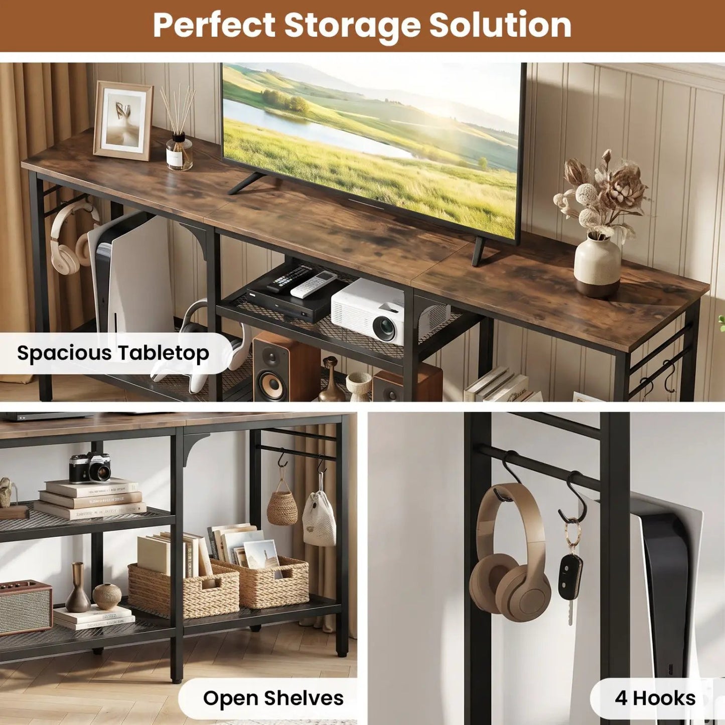 TV Stand for 65-Inch TV With Open 3-Tier Shelves