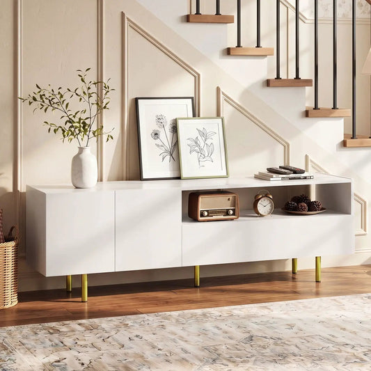 TV Stand DirectDeals, white finish with storage cabinet and metal legs for TVs up to 70 in on Tampa Home & Garden Store