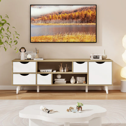 Mueble para TV de hasta 55" con 4 cajones y 2 estantes abiertos - Roble