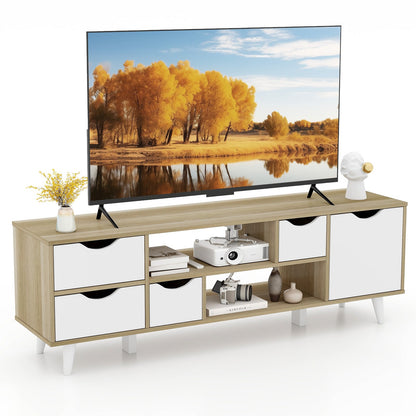 Mueble para TV de hasta 55" con 4 cajones y 2 estantes abiertos - Roble