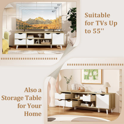Mueble para TV de hasta 55" con 4 cajones y 2 estantes abiertos - Roble