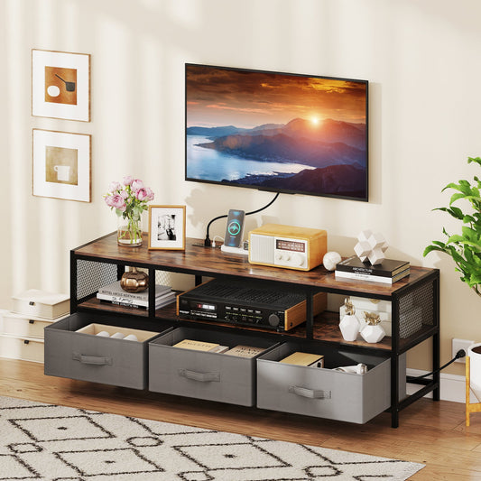 TV Stand for TVs up to 65 Inches with Power Outlets USB Charging-Rustic Brown - Tampa Home & Garden Store
