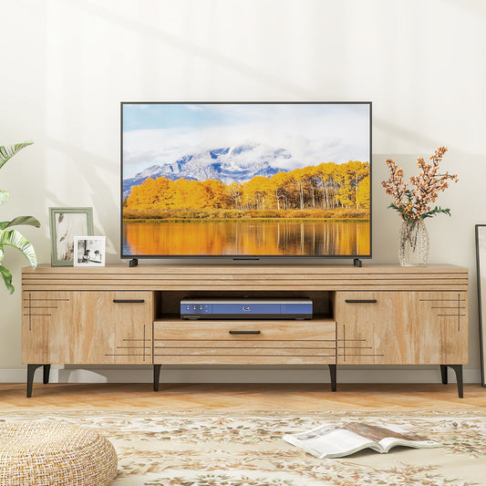 TV Stand with 2 Cabinets and Storage Drawer for 65 Inches TVs-Oak - Tampa Home & Garden Store