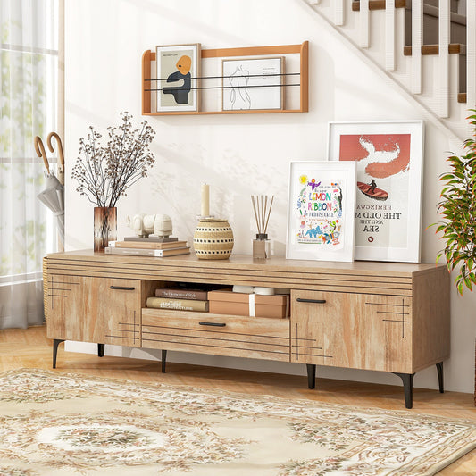 TV Stand with 2 Cabinets and Storage Drawer for 65 Inches TVs-Oak - Tampa Home & Garden Store
