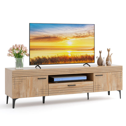 Mueble para TV con 2 armarios y cajón de almacenamiento para televisores de 65 pulgadas - Roble