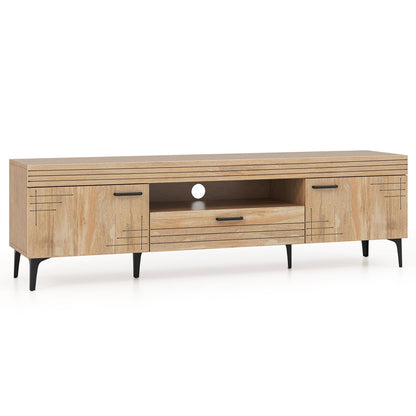 Mueble para TV con 2 armarios y cajón de almacenamiento para televisores de 65 pulgadas - Roble