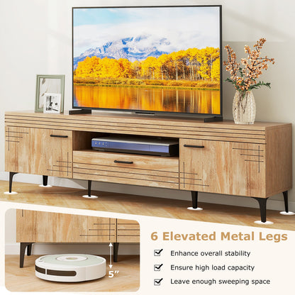 Mueble para TV con 2 armarios y cajón de almacenamiento para televisores de 65 pulgadas - Roble