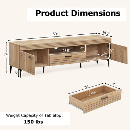 Mueble para TV con 2 armarios y cajón de almacenamiento para televisores de 65 pulgadas - Roble