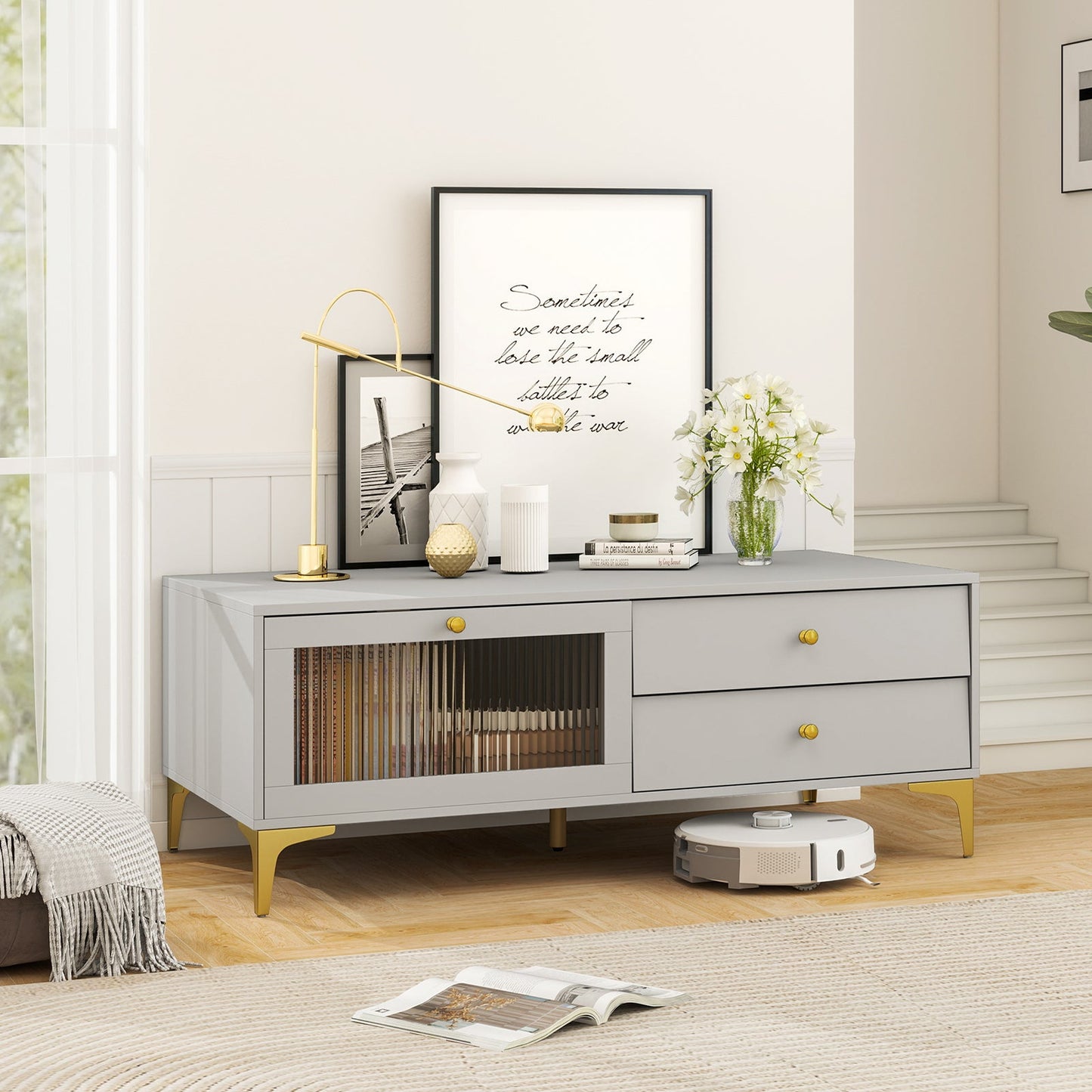 Mueble para TV con compartimento y cajones para TV de 55 pulgadas - Gris