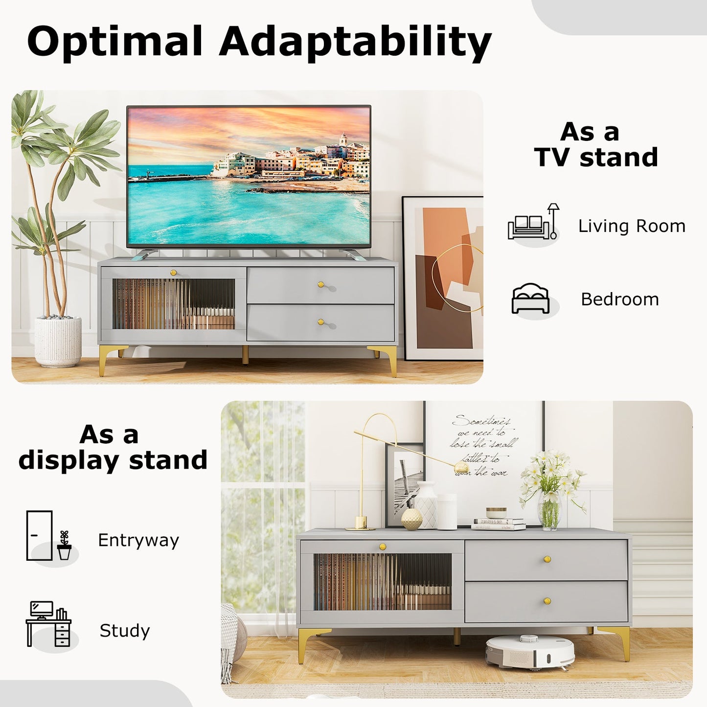 Mueble para TV con compartimento y cajones para TV de 55 pulgadas - Gris