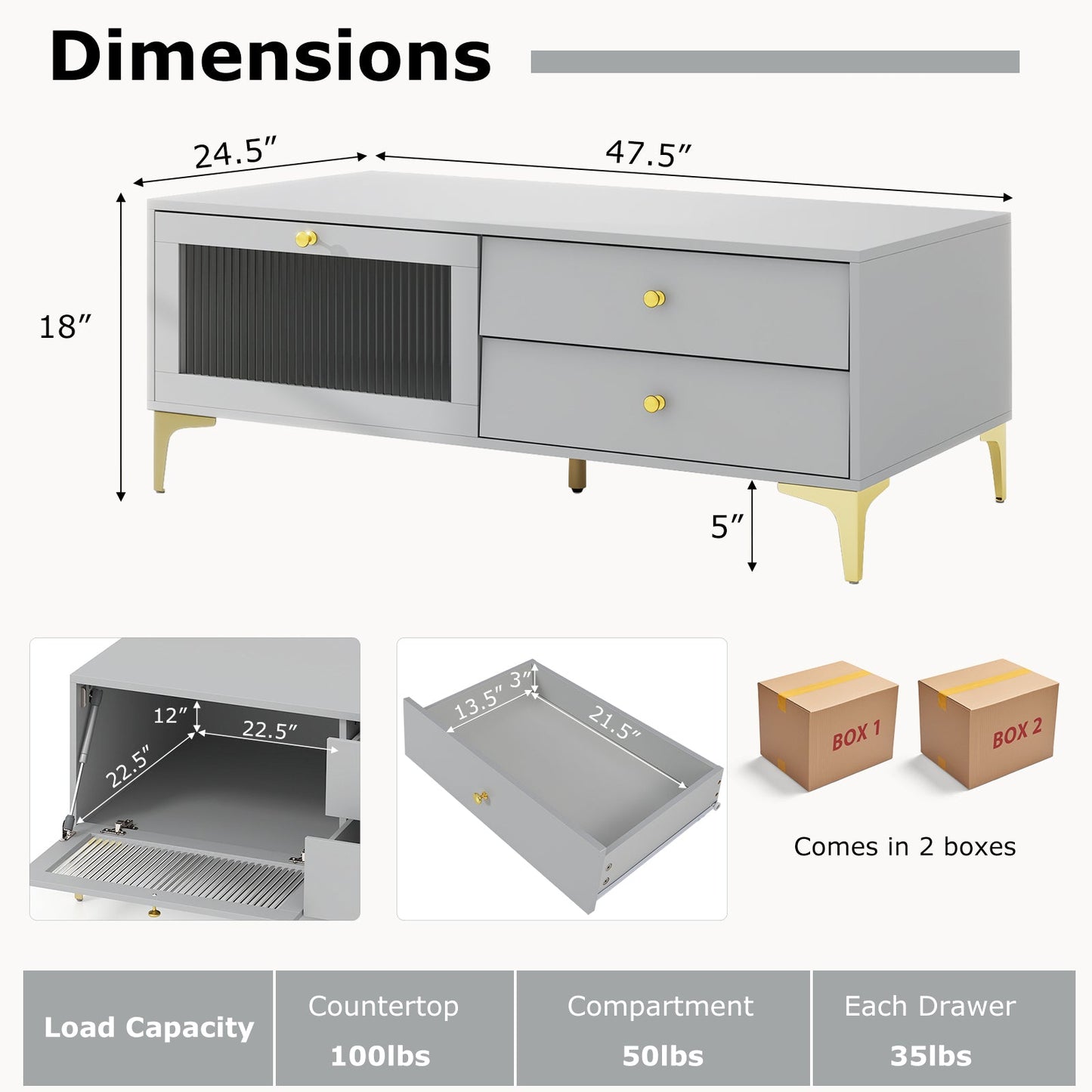Mueble para TV con compartimento y cajones para TV de 55 pulgadas - Gris