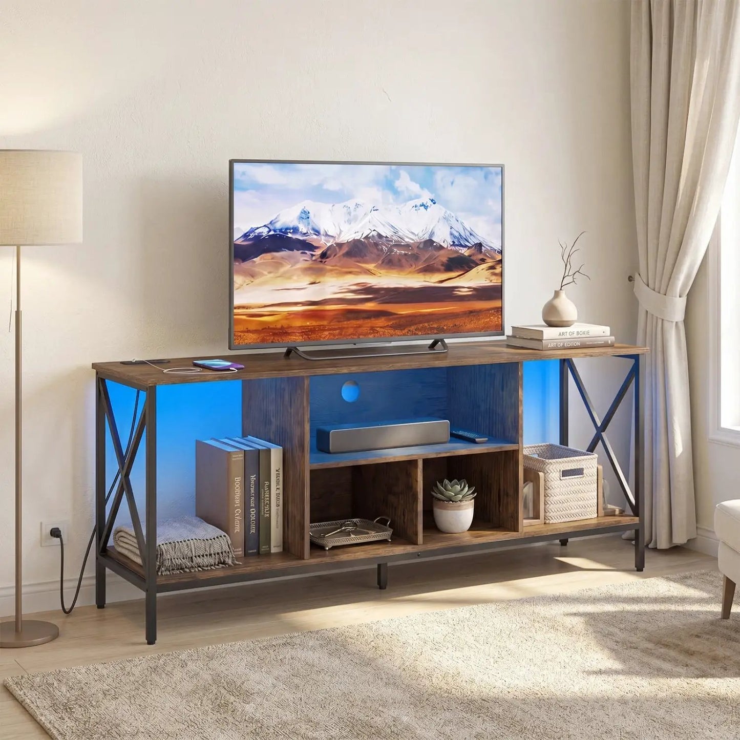 TV Stand with LED Lights for 65 Inch TV and USB