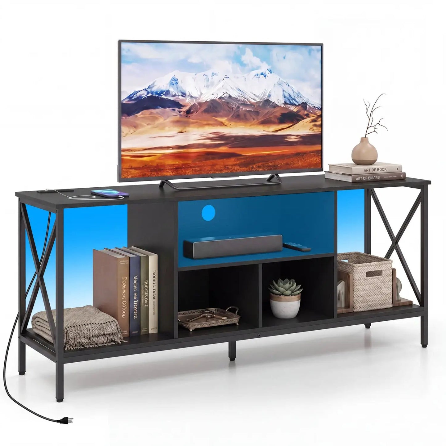 TV Stand with LED Lights for 65 Inch TV and USB