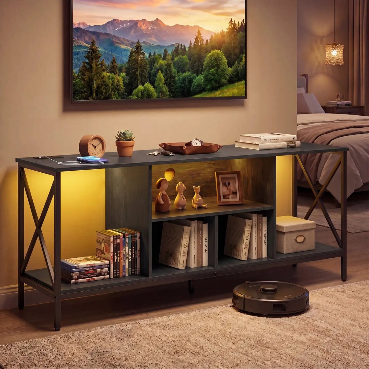 TV Stand with LED Lights for 65 Inch TV and USB
