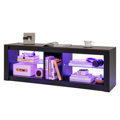 Mueble de TV moderno con luz LED y estantes ajustables para televisores de hasta 65 pulgadas - Marrón