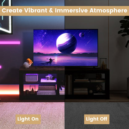 Mueble de TV moderno con luz LED y estantes ajustables para televisores de hasta 65 pulgadas - Marrón