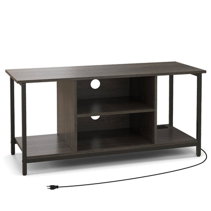 Mueble de TV de 3 niveles con toma de corriente USB y estante ajustable - Gris