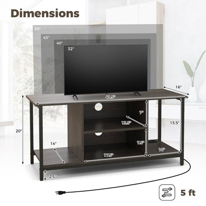 Mueble de TV de 3 niveles con toma de corriente USB y estante ajustable - Gris