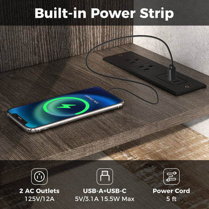 Mueble de TV de 3 niveles con toma de corriente USB y estante ajustable - Gris