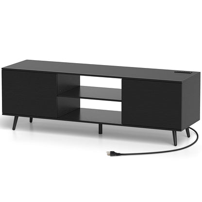 Mueble de TV con tomas de corriente y estante ajustable para televisores de 60 pulgadas-Marrón rústico