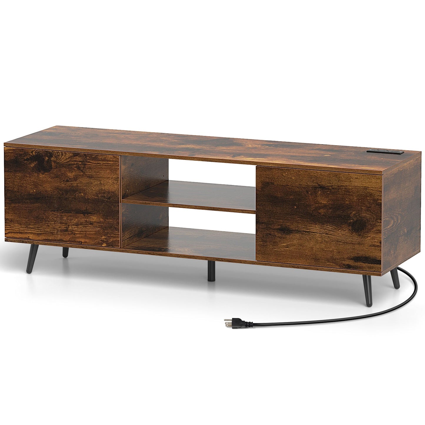 Mueble de TV con tomas de corriente y estante ajustable para televisores de 60 pulgadas-Marrón rústico