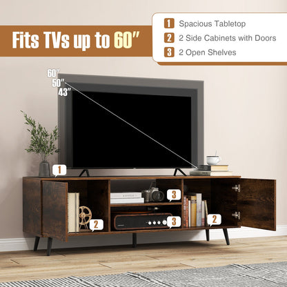 Mueble de TV con tomas de corriente y estante ajustable para televisores de 60 pulgadas-Marrón rústico